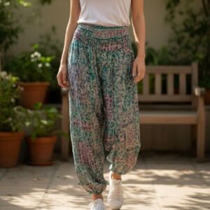 India Boutique Teal and Pink Wide Leg Pants